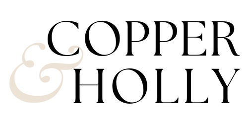 Copper & Holly brand logo with words in black and the ampersand in beige