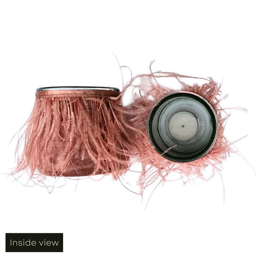 Set of 2 Blush Pink Fringed Velvet & Glass Tea Light Holders - Copper & Holly