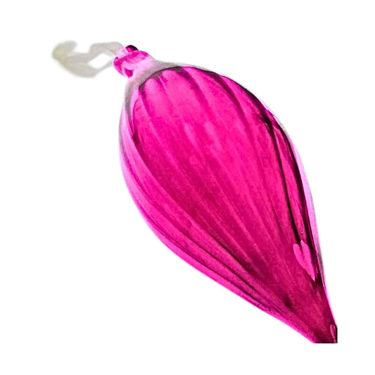 White cut out image showing the hot pink glass hanging decoration from the base