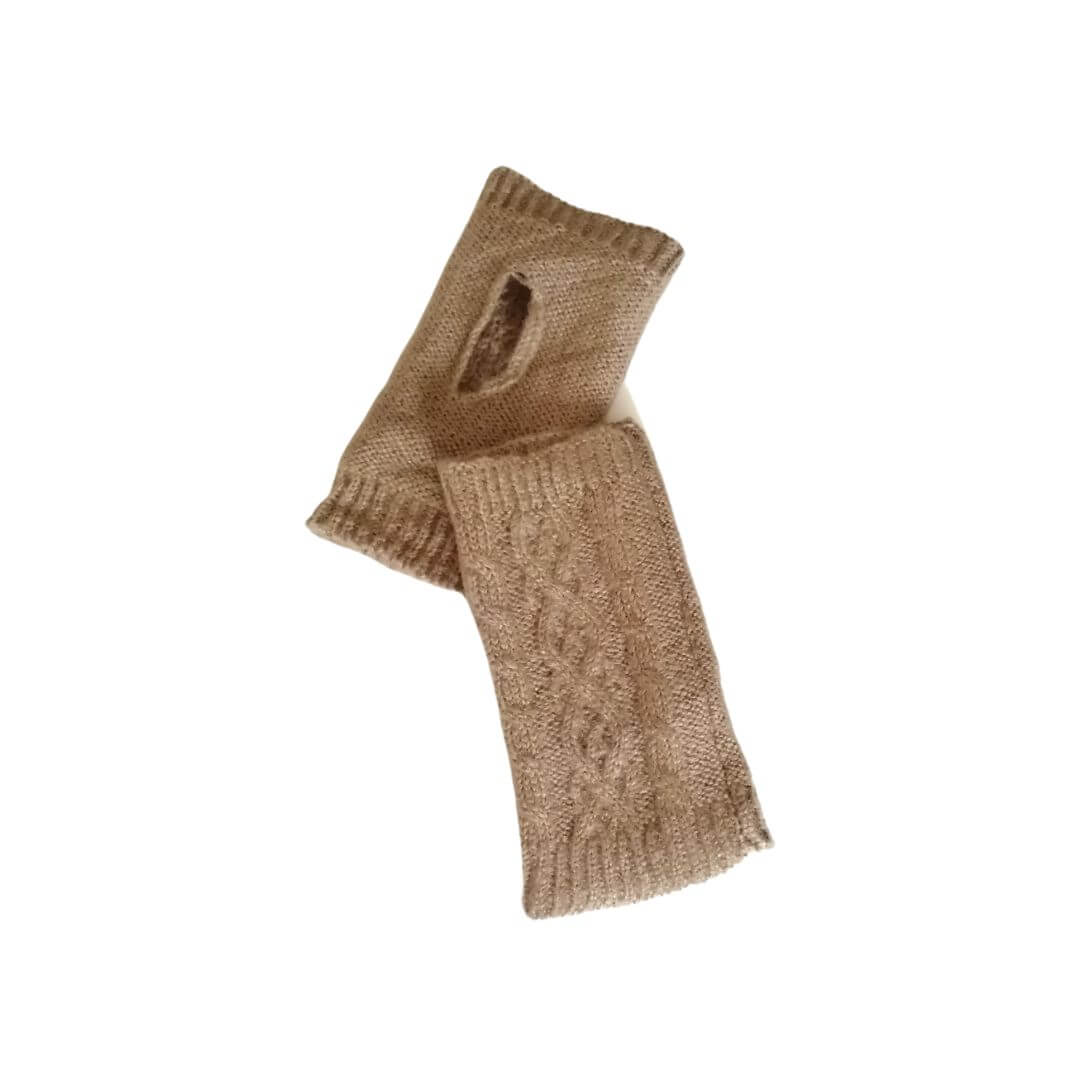 3 in 1 multi style biscuit brown gloves showing just the handwarmer/wristwarmer section
