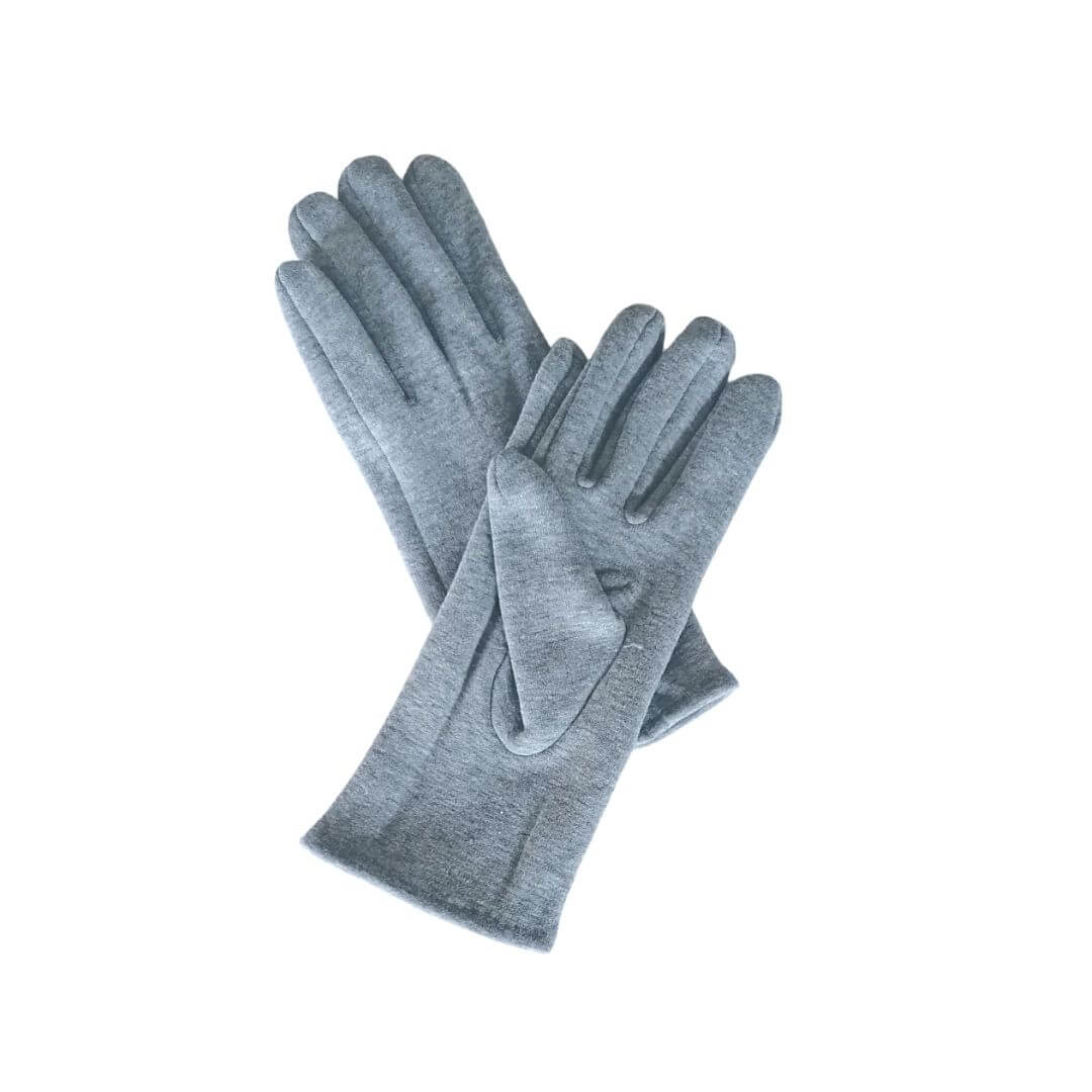 Showing a flat lay of the inner pair of the 3 in 1 multi style silver grey gloves