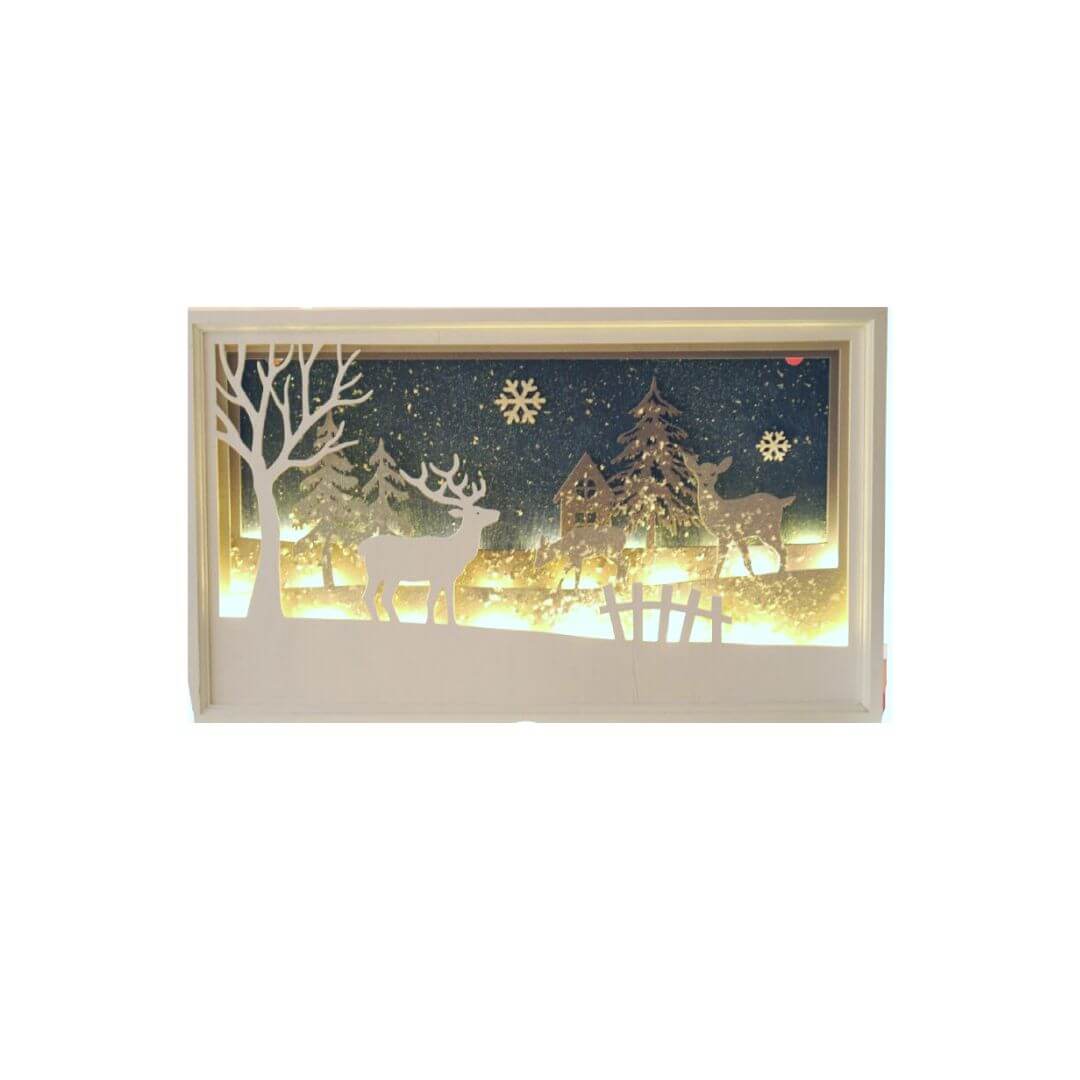 Showing the layered light up Christmas scene decorations
