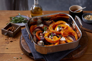 Autumn Recipes - Roasted Pumpkin with Red Onion, Goat's Cheese and Toasted Seeds
