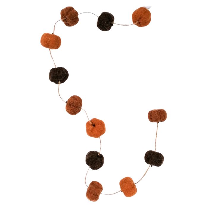 String of brown and black pumpkin decorations on a white background