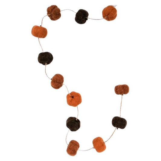 String of brown and black pumpkin decorations on a white background
