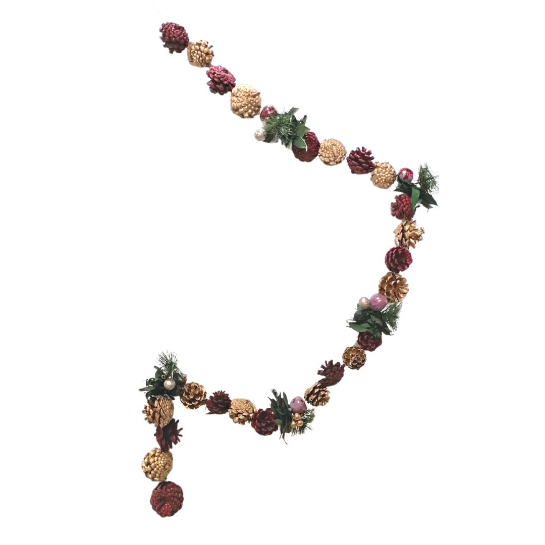 Decorative garland with pinecones and berries on a white background