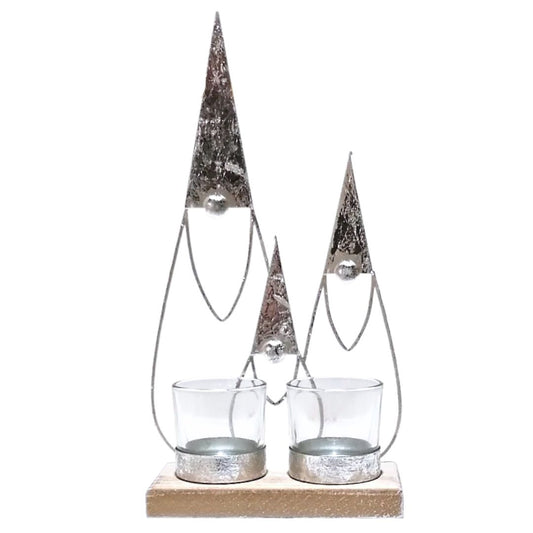 Two Candle Silver Metal Gonk Outline Tealight Holder on a white background