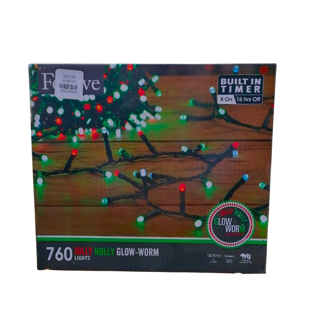 760 red white and green lights in a box against a white background