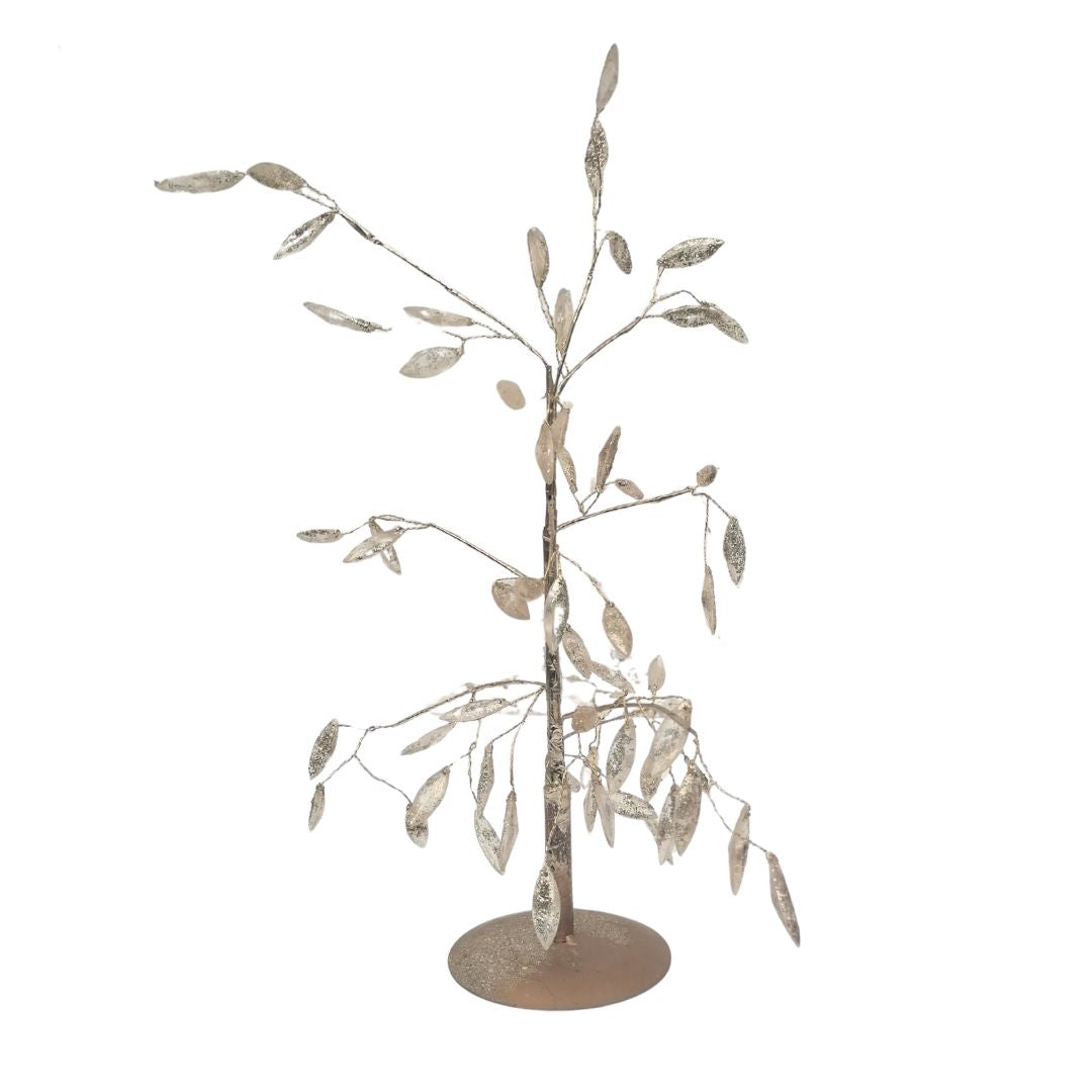 Decorative tree with metal branches and bead leaves on a white background
