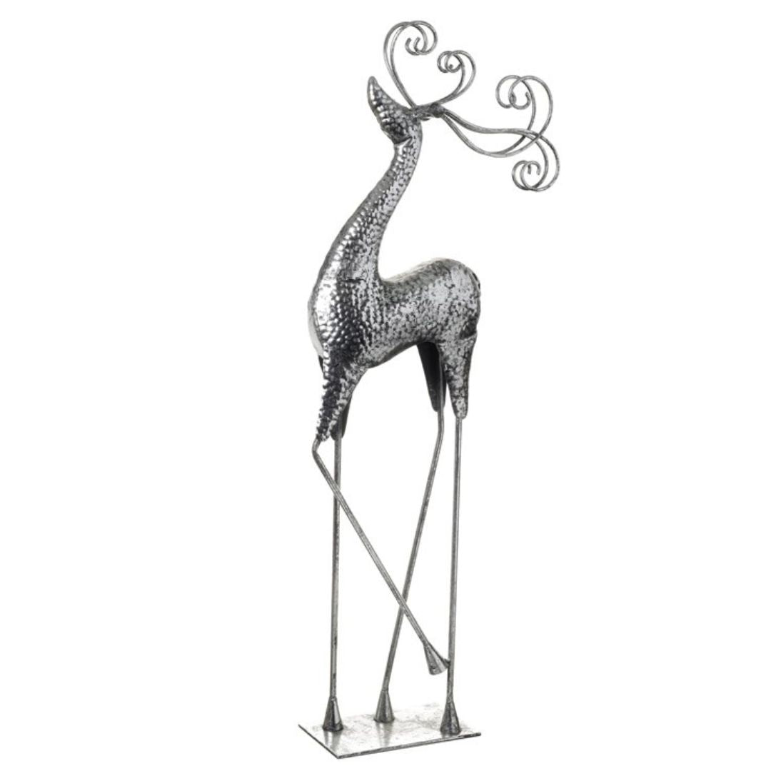 White cut out image of he antique silver-effect hammered metal floor-standing tag from the side