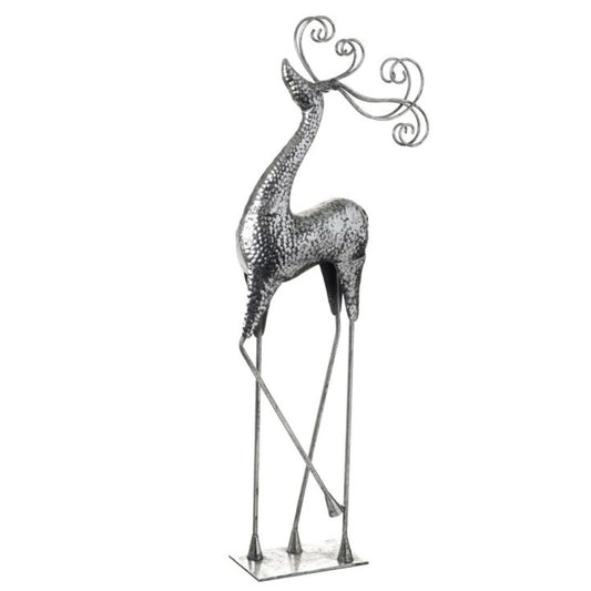 White cut out image of he antique silver-effect hammered metal floor-standing tag from the side