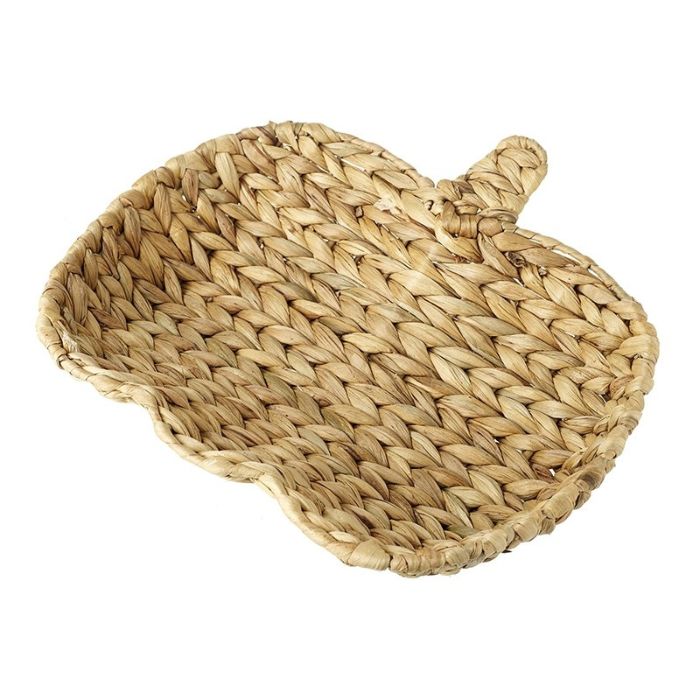 Woven basket with a handle on a white background