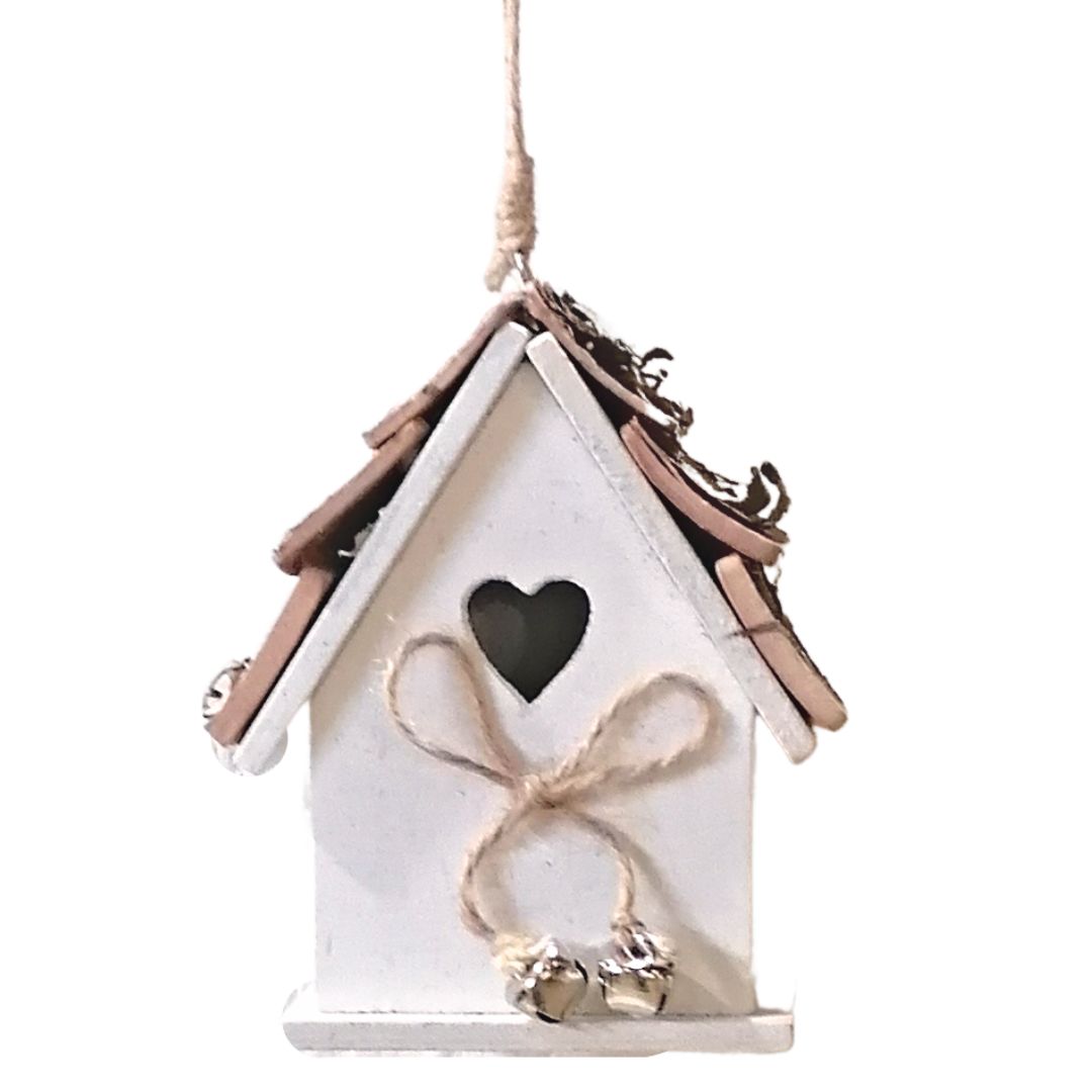 Birdhouse Christmas tree decoration on a white background