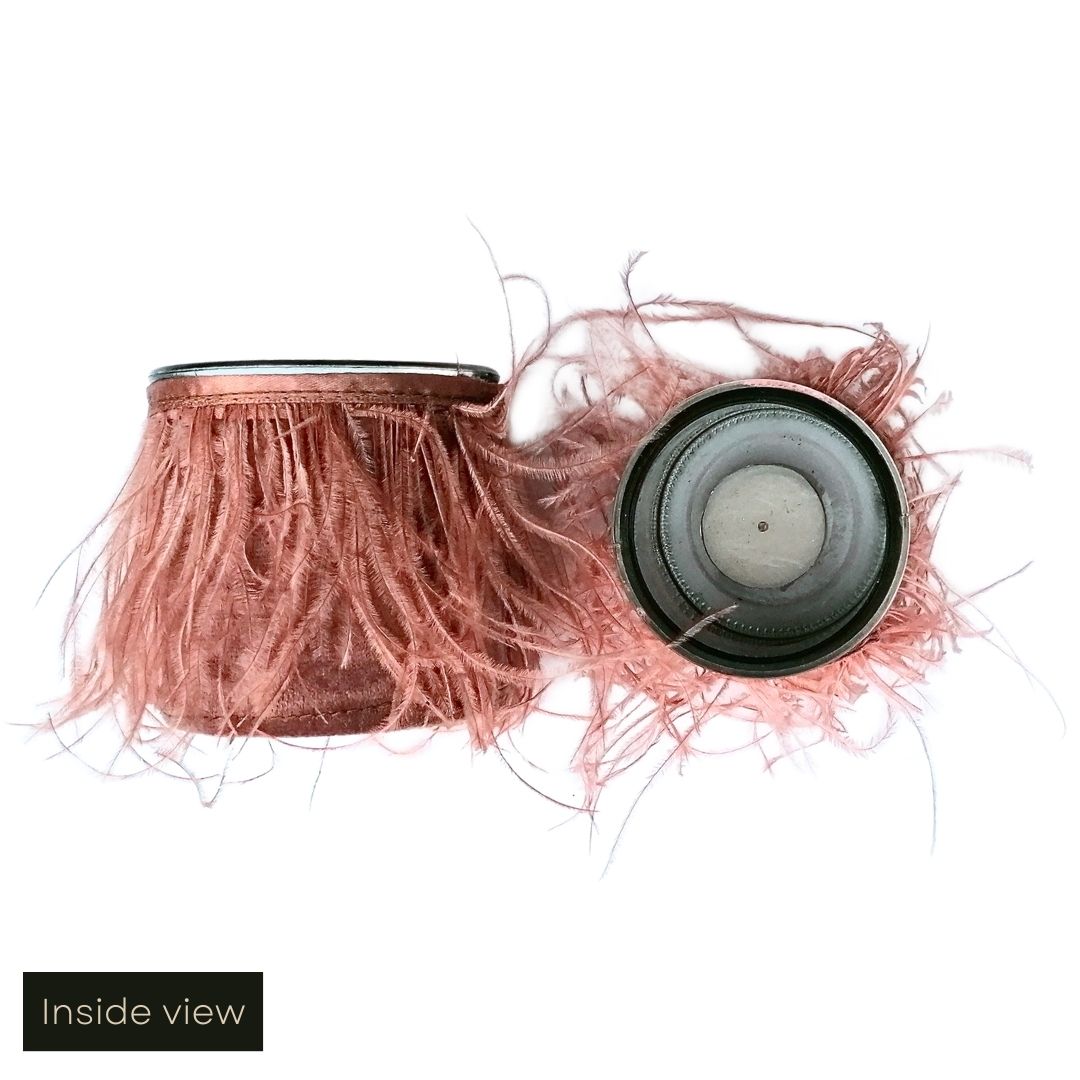 Set of 2 Blush Pink Fringed Velvet & Glass Tea Light Holders - Copper & Holly