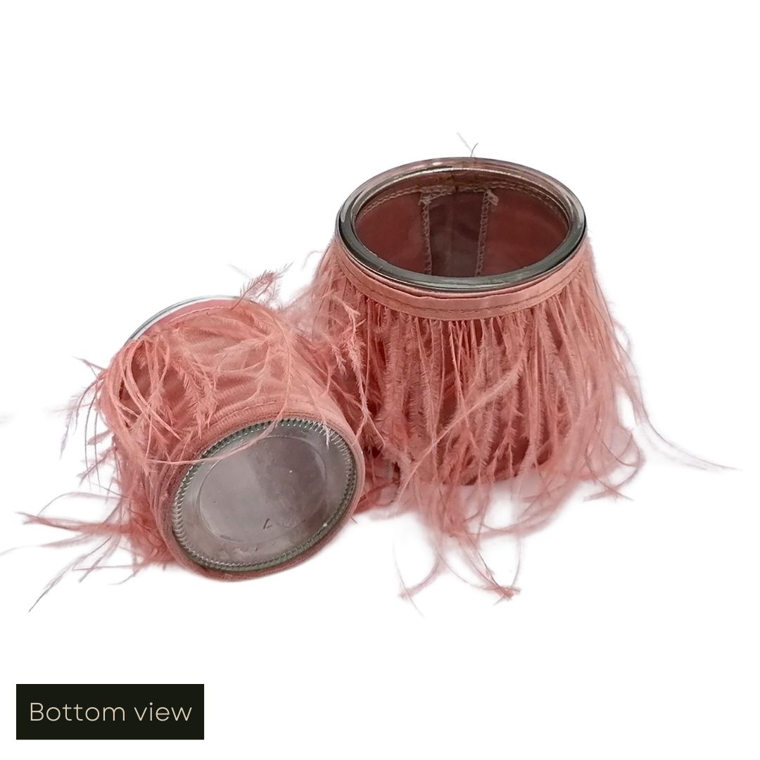 Set of 2 Blush Pink Fringed Velvet & Glass Tea Light Holders - Copper & Holly