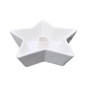 White ceramic star Christmas candle holder with dinner candle holder in the middle