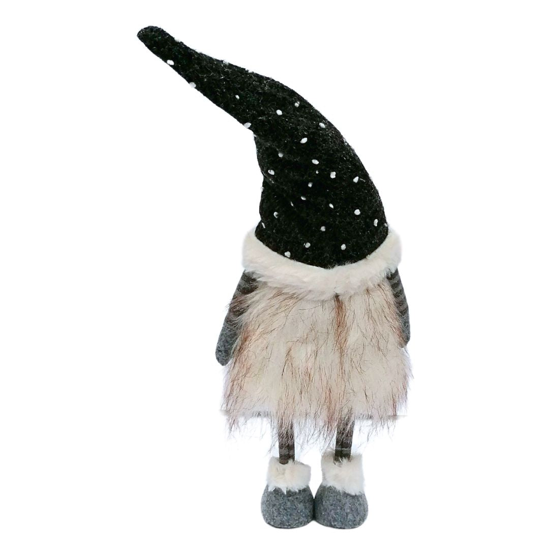 White cut out image showing the charcoal grey spotty-hat fabric gonk from the back