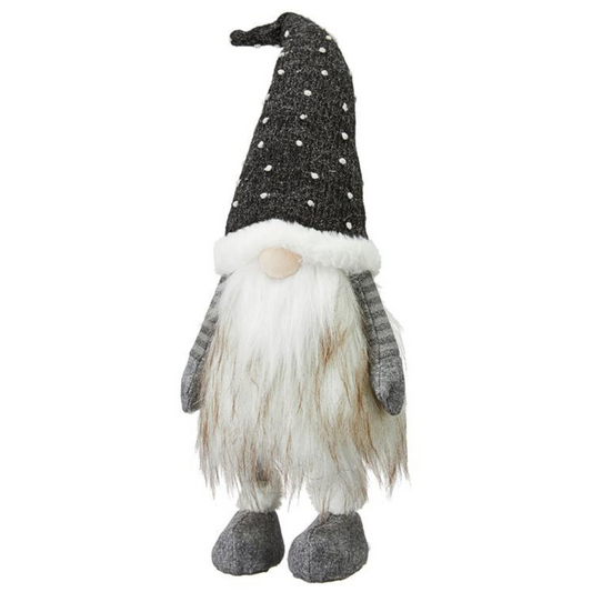 A white cut out image showing the charcoal grey spotty-hat fabric gonk decoration from the front.