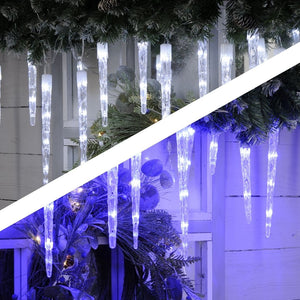 Showing the colour change icicle lights from ice white to blue