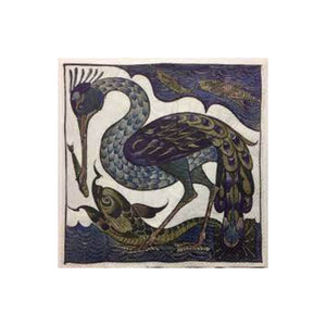 De Morgan Tile paper napkins showing a popular V&A picture.  This one is dark blue oin tones and shows a peacock feeding a fish