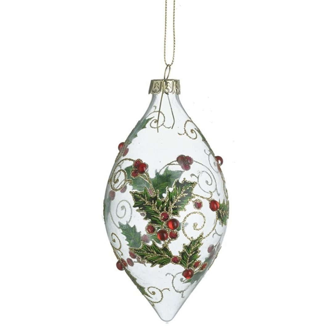 Decorative Christmas ornament with holly design on a white background