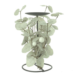 Pale green eucalyptus Christmas candle holder with white pearlescent berries