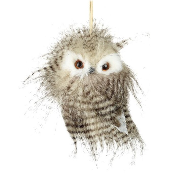Plush owl ornament with a white background