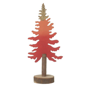 Burnt orange/sienna/red ombre colour wooden shaped Christmas tree with gold glitter on its peak