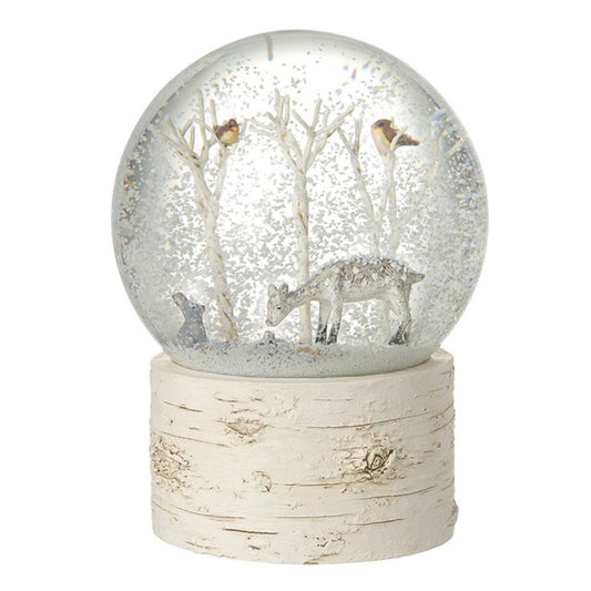 Snow globe with deer and birds on a white background