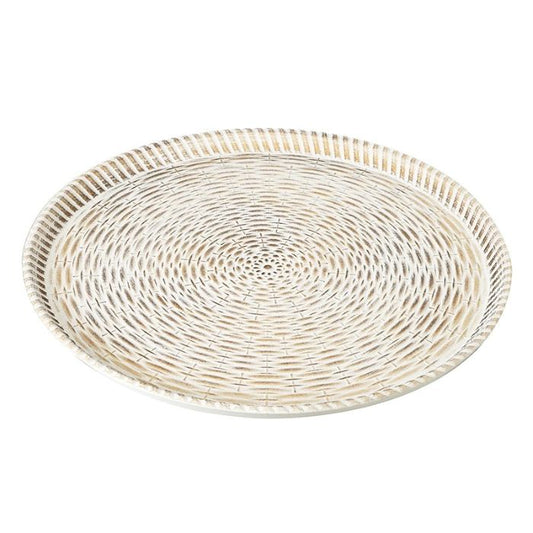 Round woven-effect plate on a white background