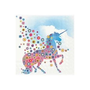 Magic Unicorn paper npakins in hues of pinks and blues, with a circular design over the top