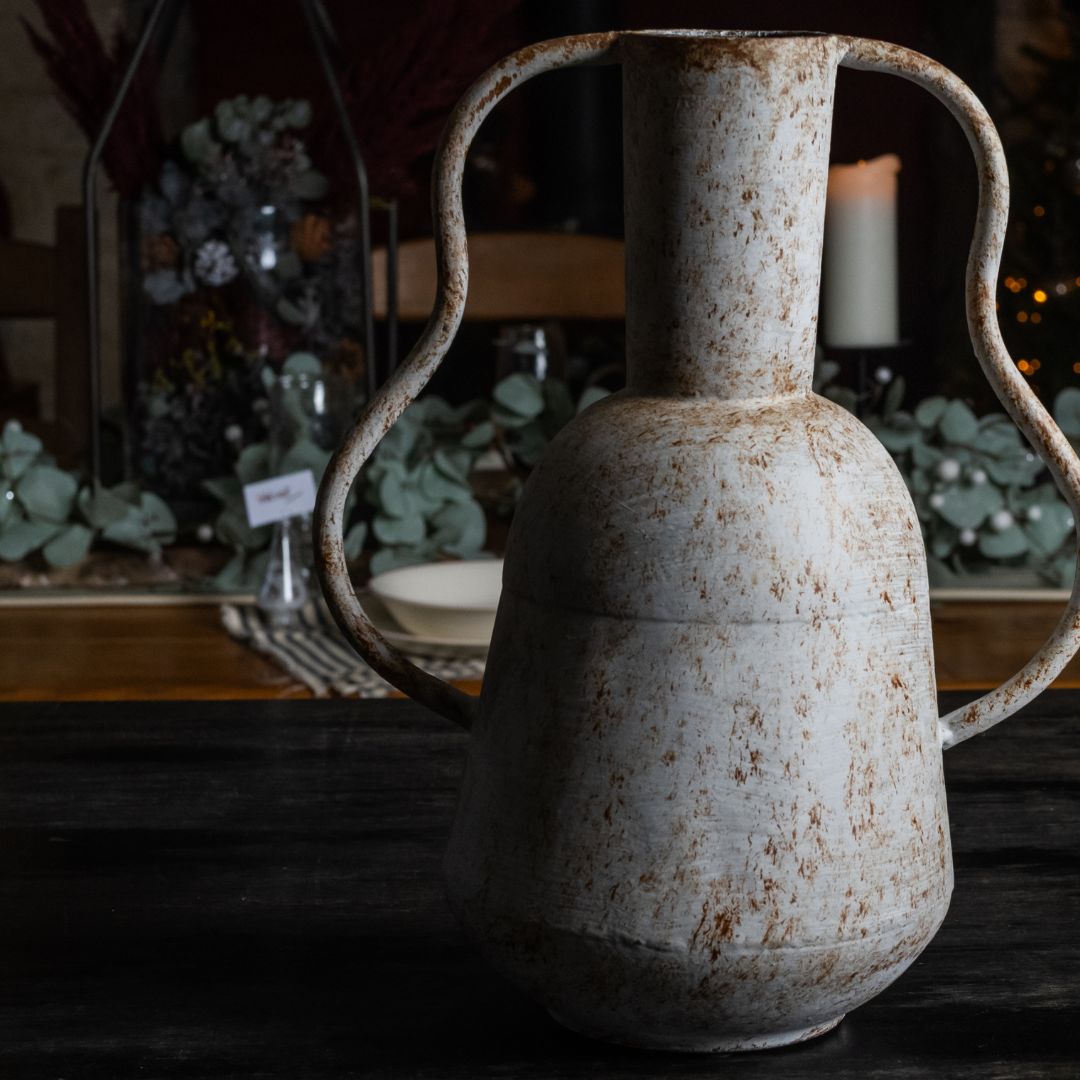 Natural Large Metal Weather-Effect Two-Handled Vase - Copper & Holly