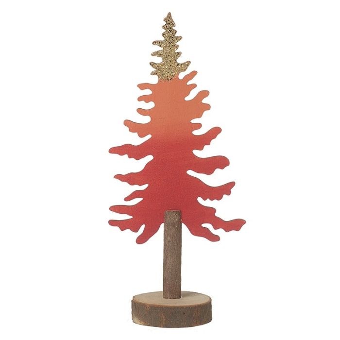 Decorative red Christmas tree with a gold top on a white background