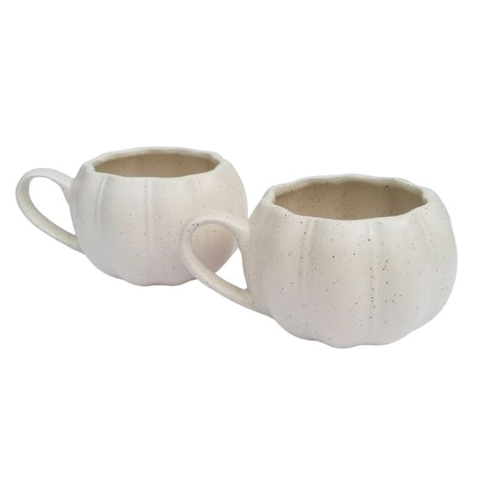 Two ceramic mugs with a textured surface on a white background