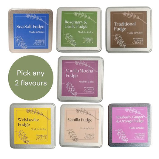 Handmade Fudge Gift Tins - Pick Any 2 Flavours (2 x 160g) - Copper & Holly