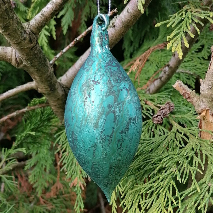 Teal Crackle Glass Christmas Tree Decoration