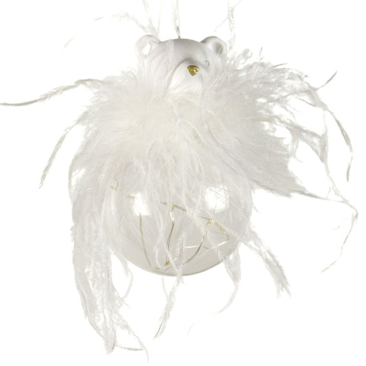 White cut out image showing the white polar bear glass light up decoration whilst unlit