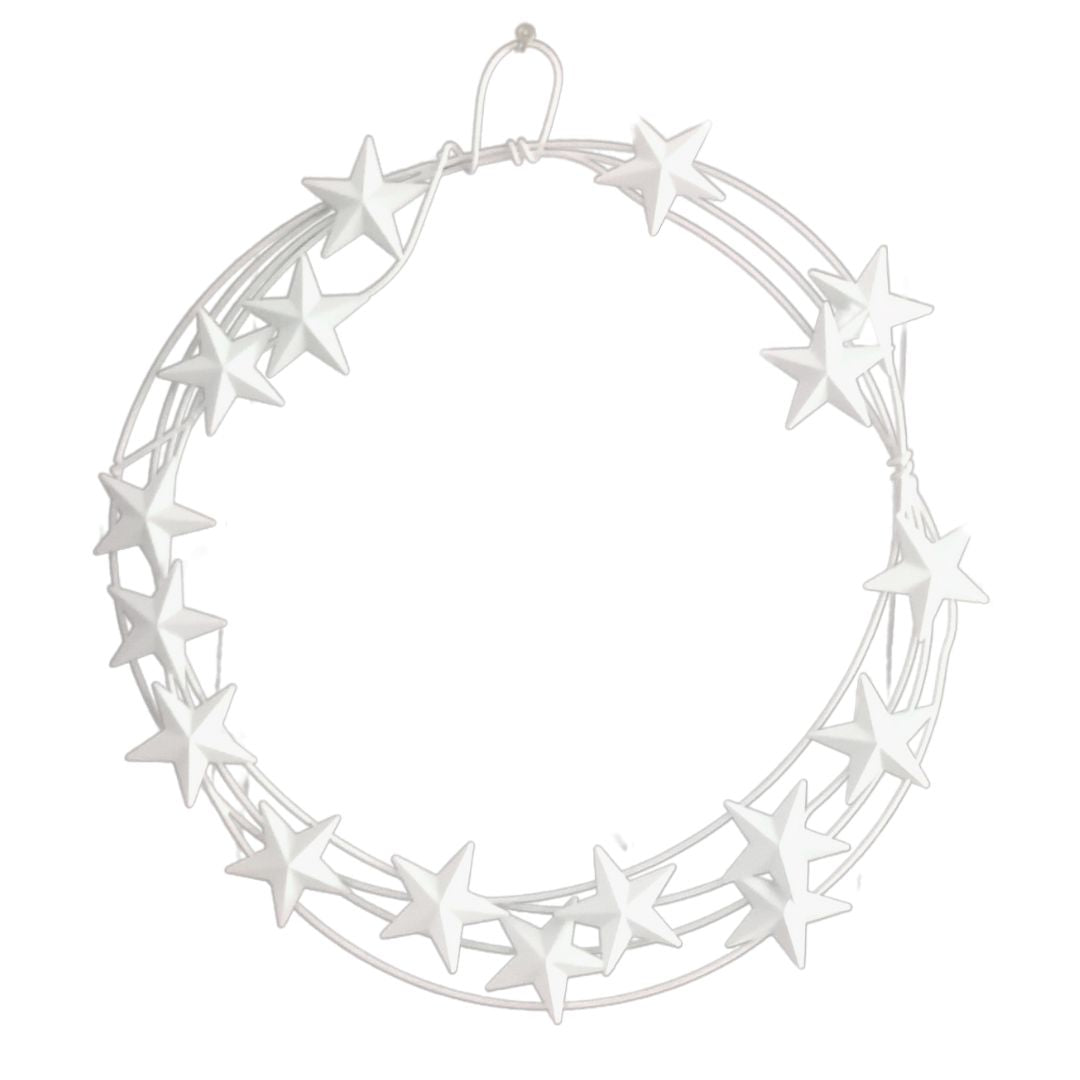 White cut out image of the white metal star wreath