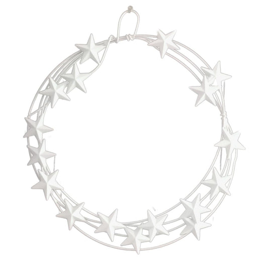 White cut out image of the white metal star wreath