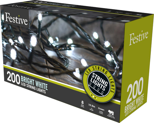 200 cold white LED string Christmas lights in box 