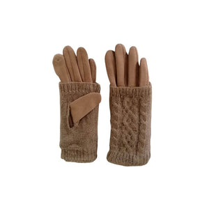 Showing the flat lay of the 3 in 1 multi style biscuit brown gloves without model's hands