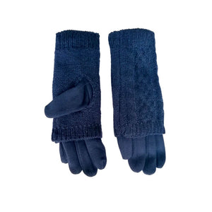 Showing the 3 in 1 multi style gloves - navy blue- as a flat lay