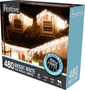 Box of 480 cold white LED icicle Christmas lights for indoors or outdoors