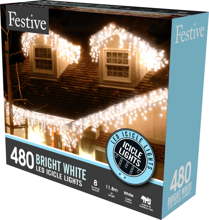 480 Cold White LED Icicle Christmas Lights