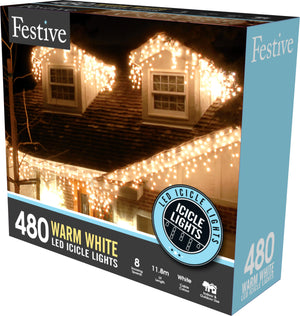A warmer alternative of 480 warm white LED icicle Christmas lights