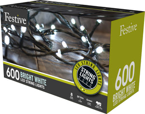 A 600 cold white LED string Christmas lights set
