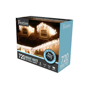 720 Cold White LED Icicle Christmas Lights as shown in the box
