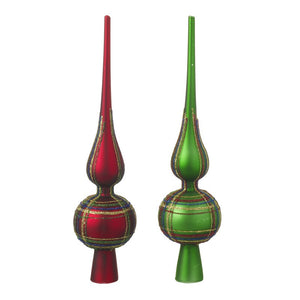 Glass alternative tree toppers available in either red or green similar to finials
