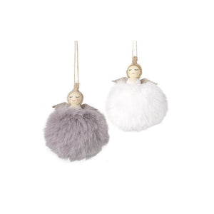 Fluffy angel decoration for Christmas tree in two colours, grey and white