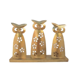 Antique Gold Metal Owl Candle Holder from the front